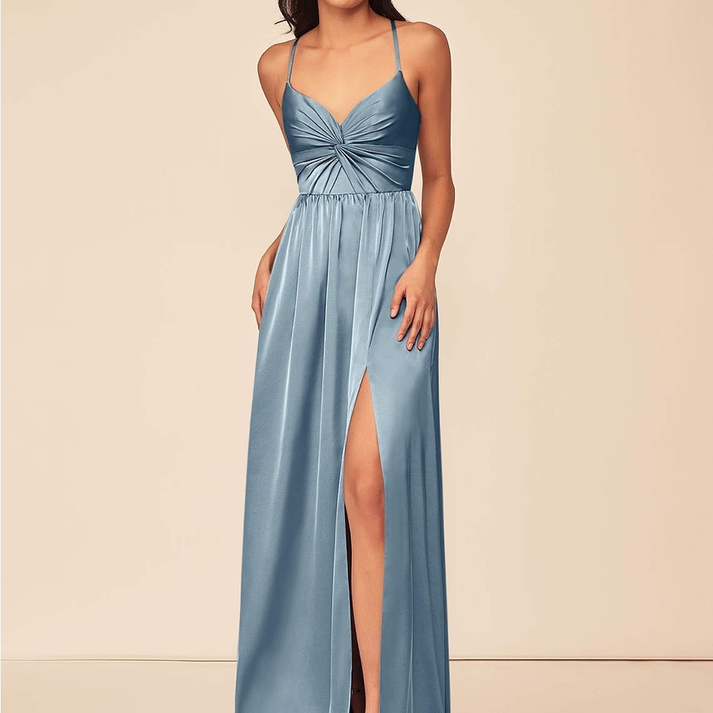 Azazie Rays Stretch Satin Dress Dusty Blue